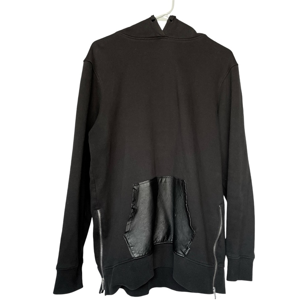 Unique Black Hoodie with Vegan Leather Pocket